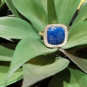 Gold sterling Lapis Halo Ring sz 5.75